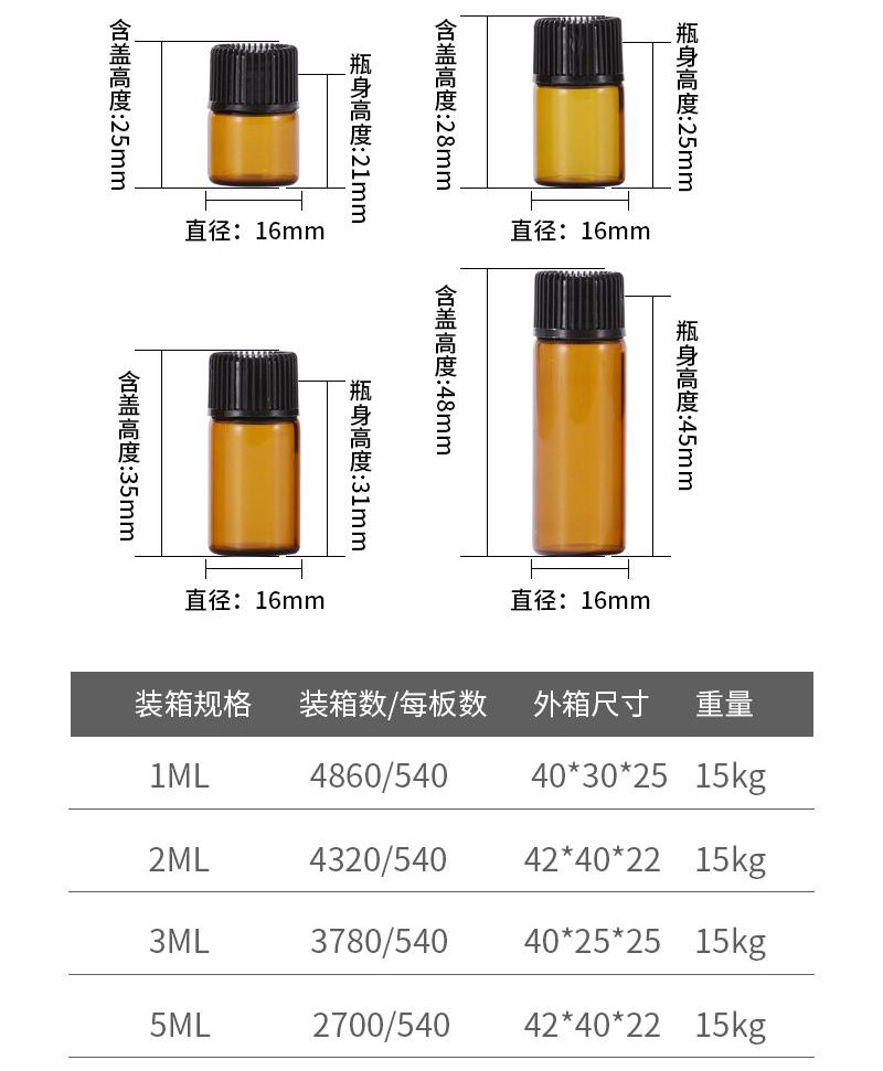 amber essential oil pipette bottle size